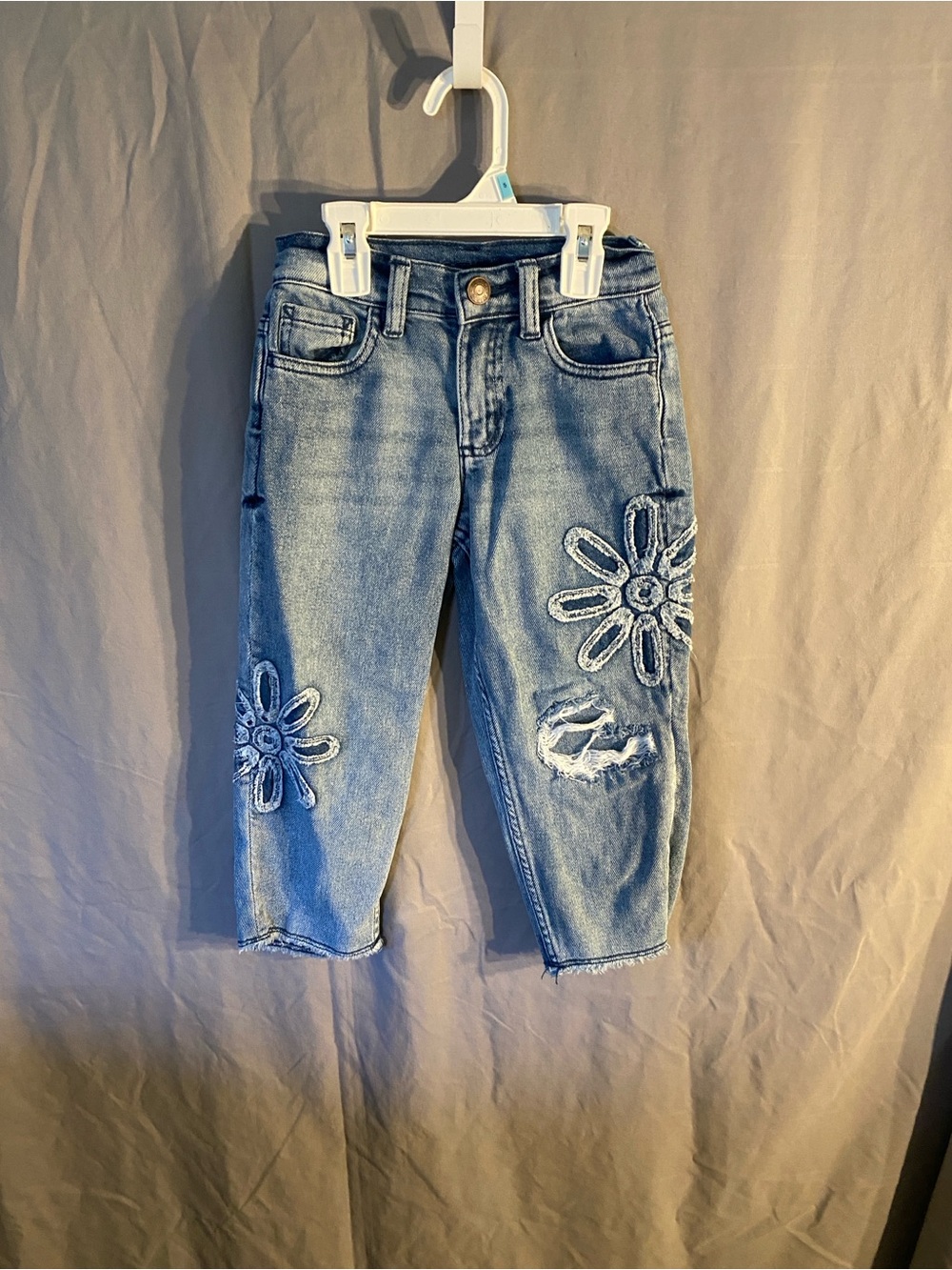 Justice Light Denim Jeans with Daisy Stitch Appliqués